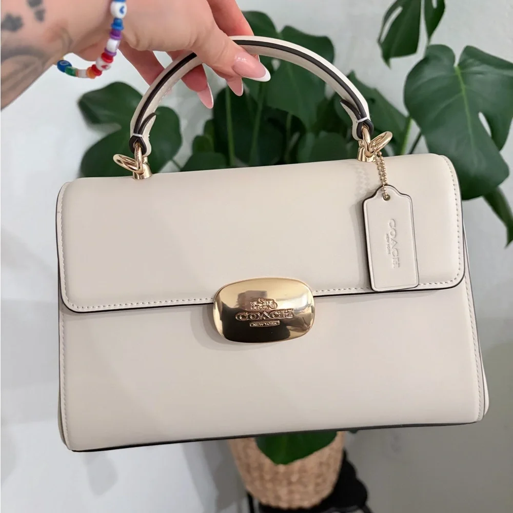 Coach Cream Leather Top-Handle Satchel with Gold Hardware - Picture 1 of 3
